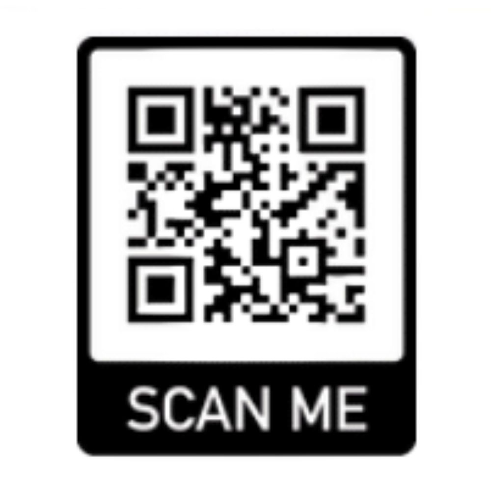 A black and white QR code is centered above the words SCAN ME in bold, capital letters within a rectangular border.